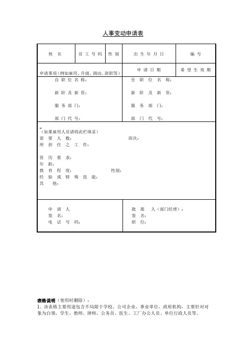 第三节 人员变更申请表