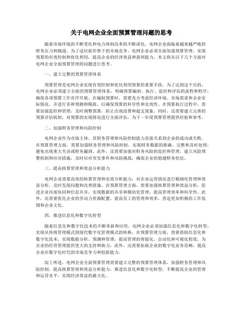 关于电网企业全面预算管理问题的思考