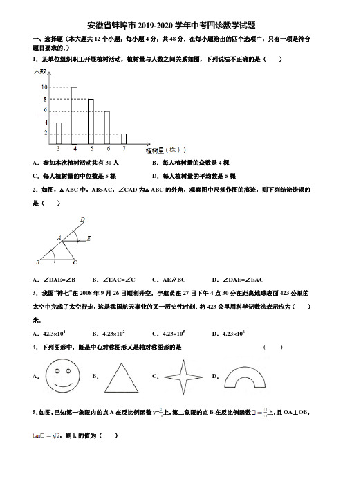 安徽省蚌埠市2019-2020学年中考四诊数学试题含解析