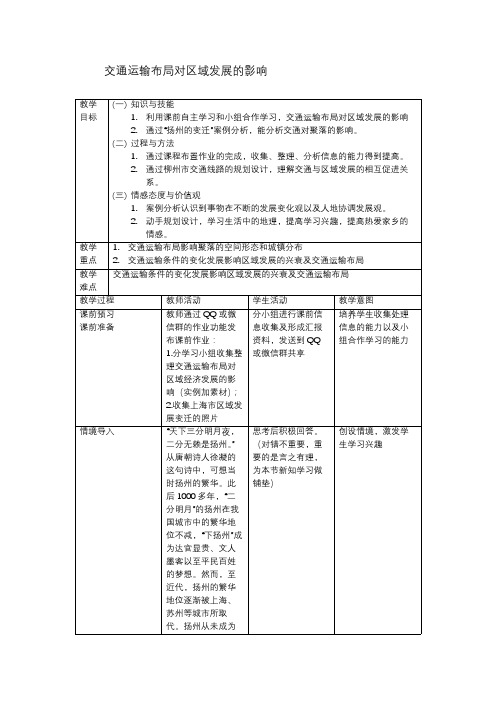 交通运输布局对区域发展的影响 高中地理必修教案教学设计 人教版