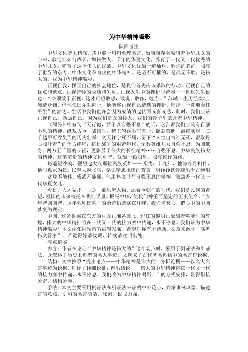 高考精选作文：为中华精神喝彩