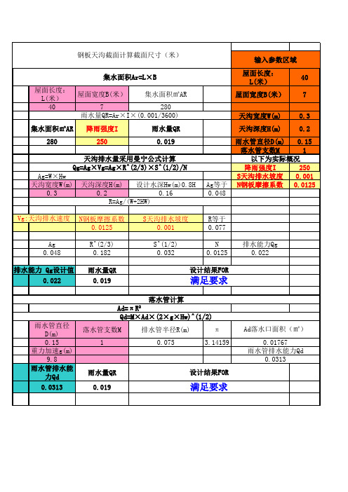 钢板天沟排水计算表格