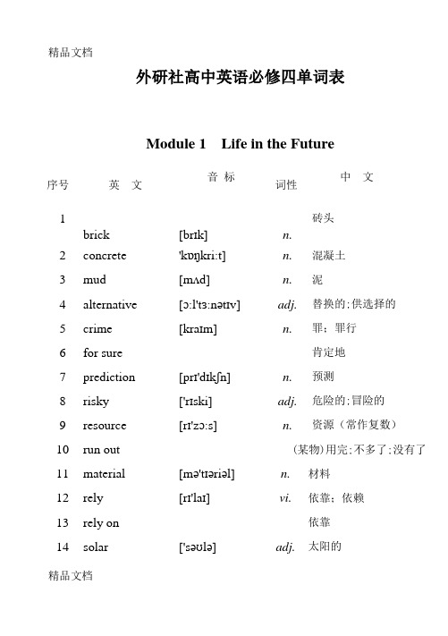 最新外研社高一英语必修4单词表