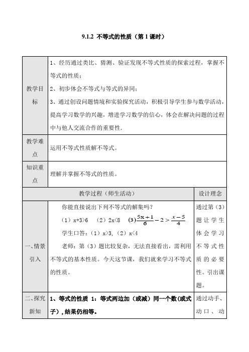 数学人教版七年级下册9.1.2不等式的性质(第一课时)