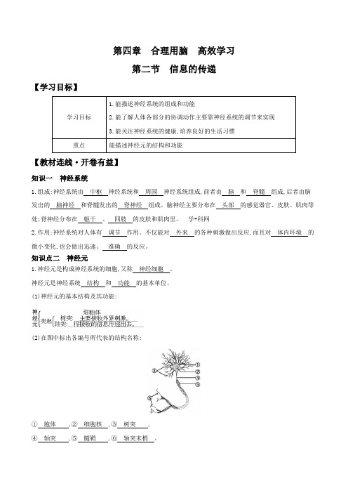 冀少版七年级下册生物导学案专题4.2 信息的传递