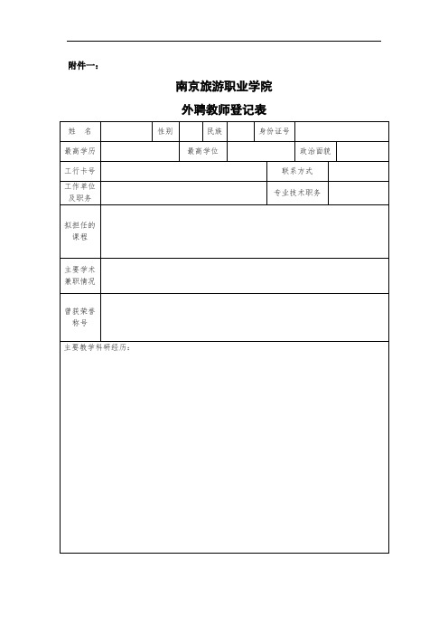 南京旅游职业学院 外聘教师登记表