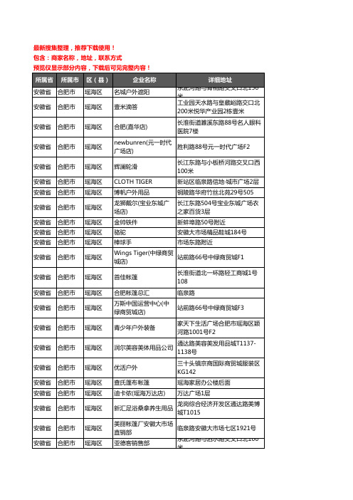 新版安徽省合肥市瑶海区户外用品企业公司商家户名录单联系方式地址大全32家