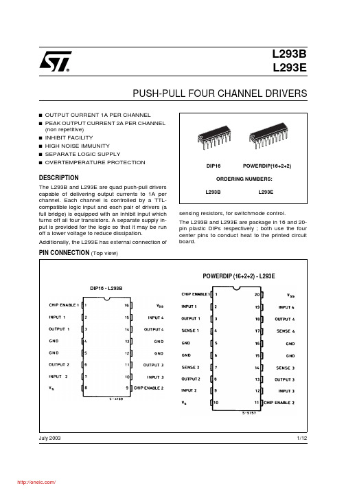 L293B;L293E;中文规格书,Datasheet资料