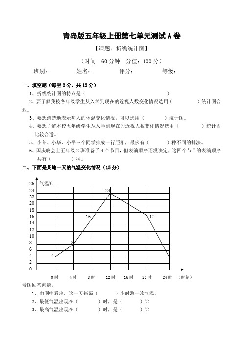 五年级上册数学试题 - 第七单元《折线统计图》测试A卷 青岛版