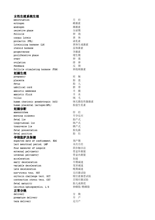 妇产科常用单词中英文对照
