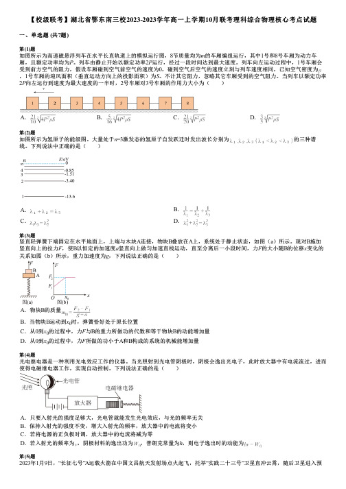 【校级联考】湖北省鄂东南三校2023-2023学年高一上学期10月联考理科综合物理核心考点试题