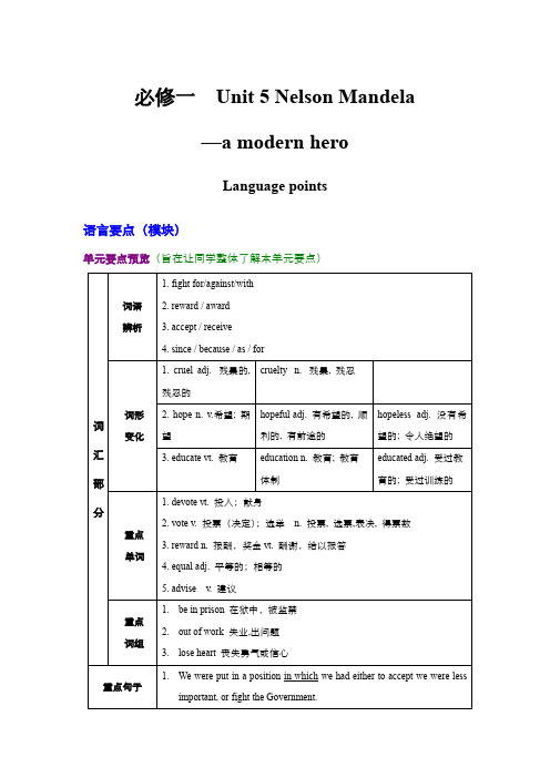 人教版高中英语必修一 教案： unit 5 Nelson Mandela--a modern hero Language points4