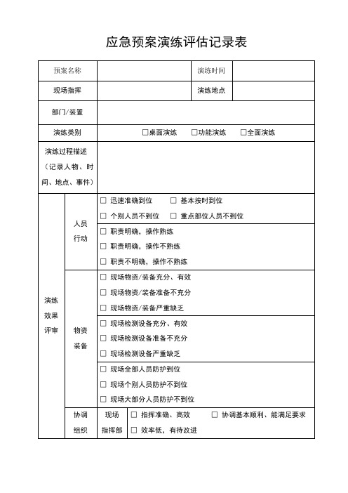 应急预案演练评估记录表(模板)