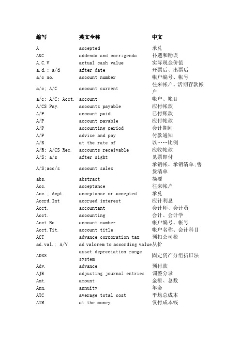 会计用语缩写