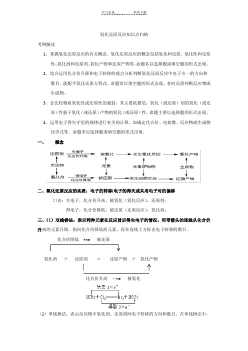 氧化还原反应知识点归纳及练习