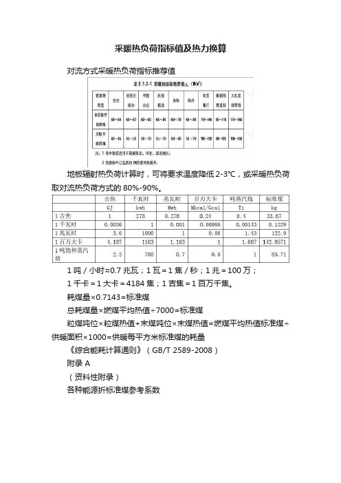 采暖热负荷指标值及热力换算