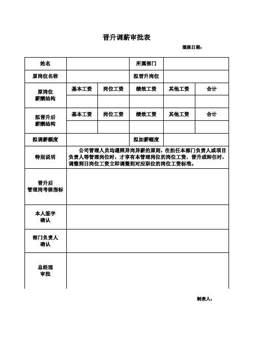 晋升调薪审批表(空白模板)