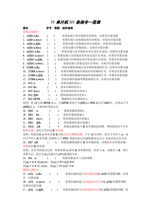 51单片机111条指令