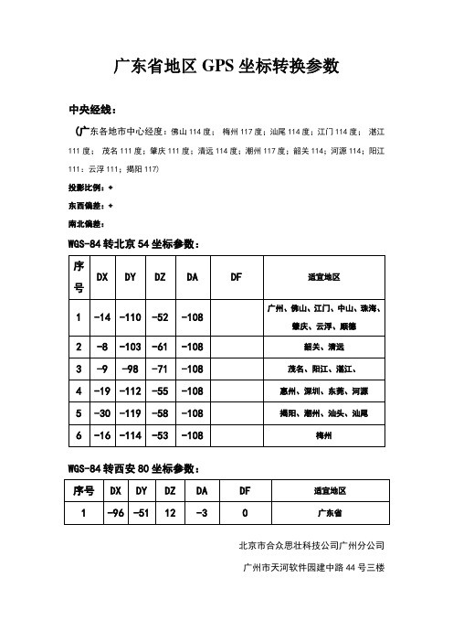 广东省坐标转换参数