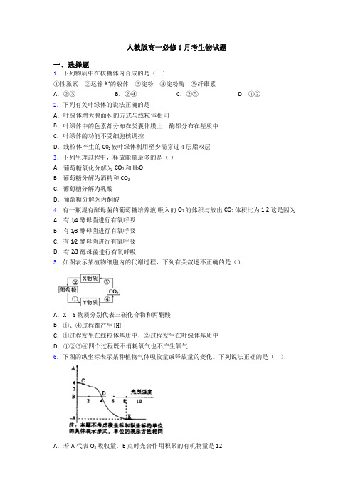 人教版高一必修1月考生物试题