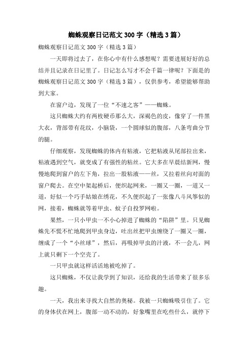 蜘蛛观察日记范文300字(3篇)
