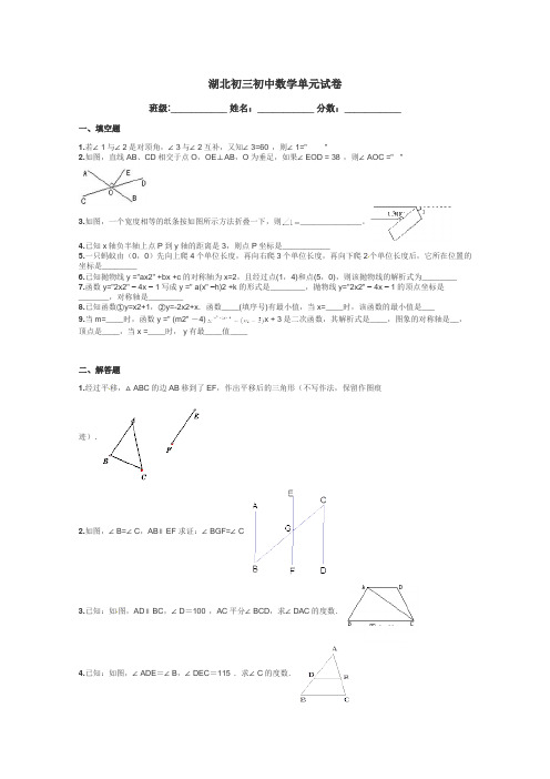 湖北初三初中数学单元试卷带答案解析
