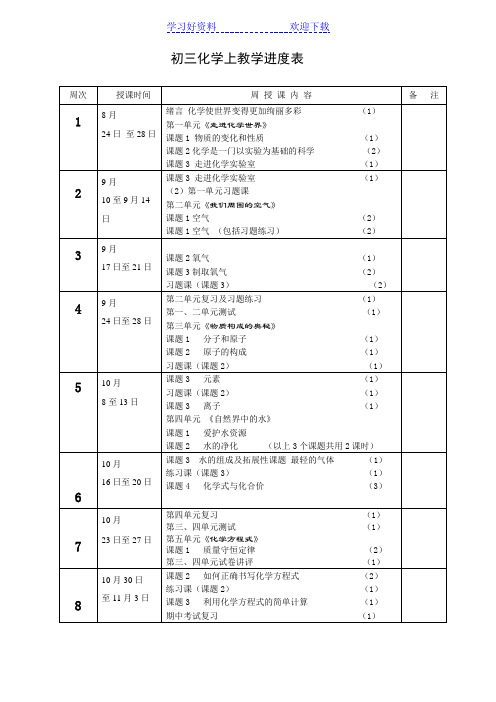 初三化学教学进度表