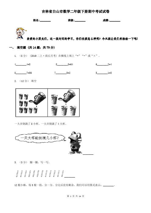 吉林省白山市数学二年级下册期中考试试卷