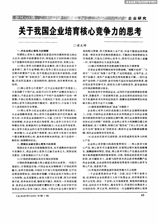 关于我国企业培育核心竞争力的思考