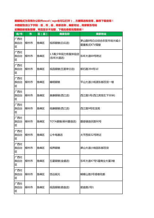 2020新版广西壮族自治区柳州市鱼峰区眼镜工商企业公司商家名录名单黄页联系电话号码地址大全46家