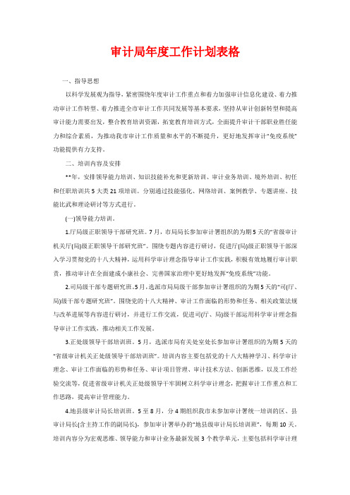 审计局年度工作计划表格