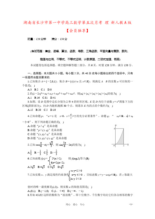 湖南省长沙市第一中学高三数学第五次月考 理 新人教A版