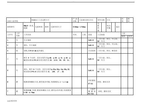 丝杠机械加工工艺卡片