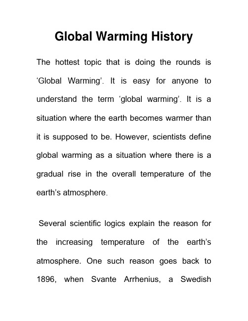 全球变暖史 Global Warming History 英语作文