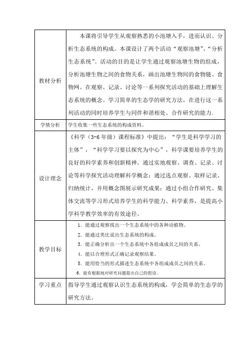 六年级下册科学教案-3.10 小池塘 大世界｜冀教版 (4)