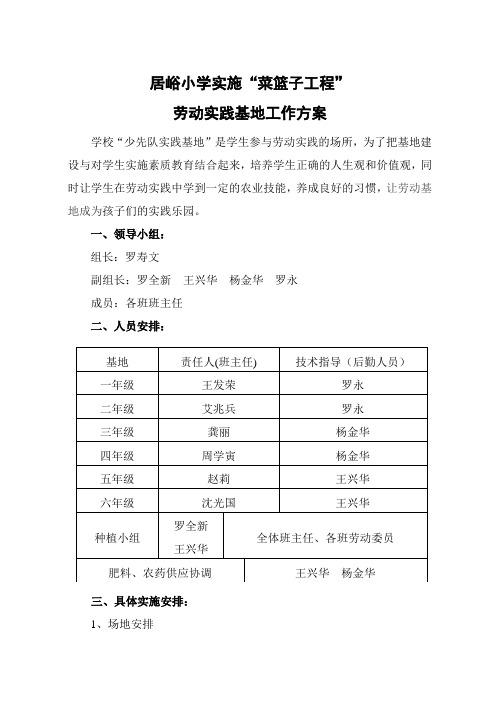 “菜篮子工程”劳动实践基地工作方案