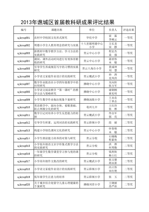 2013年谯城区首届教科研成果评比结果