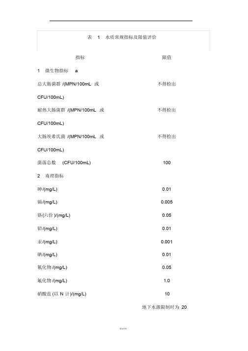 中华人民共和国自来水水质国家标准