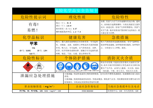 甲苯危险化学品安全告知卡