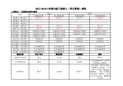 2017-2018-1学期15级工程硕士(项目管理)课表-南京工业大学