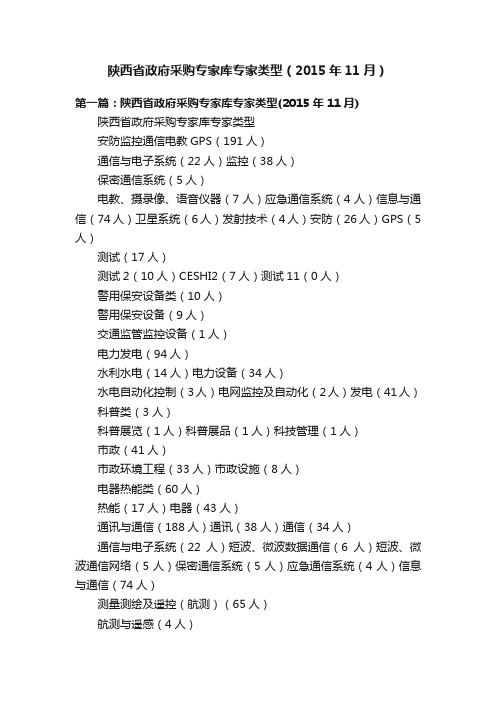 陕西省政府采购专家库专家类型（2015年11月）