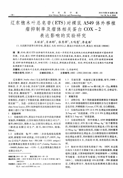 辽东楤木叶总皂苷(ETS)对裸鼠A549体外移植瘤抑制率及瘤体相关蛋白COX-2表达影响的实验研究