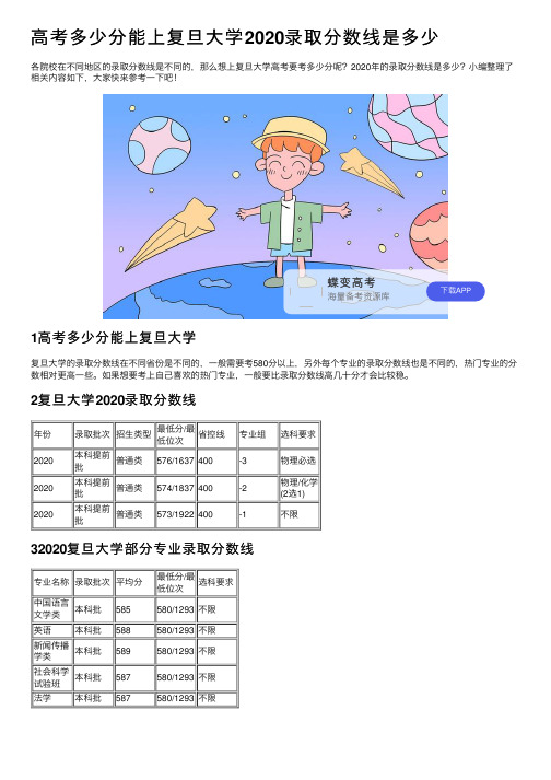 高考多少分能上复旦大学2020录取分数线是多少