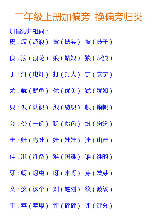 部编版二年级语文生字加偏旁换偏旁组词归类(附练习题)