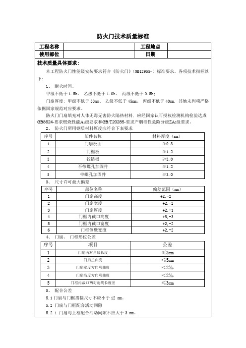 防火门的技术要求