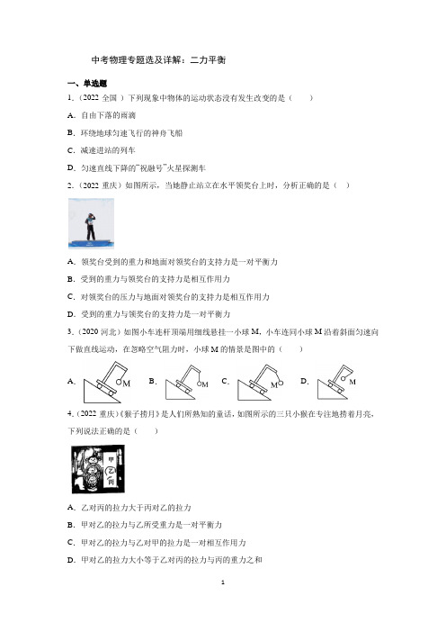 中考物理专题选及详解：二力平衡