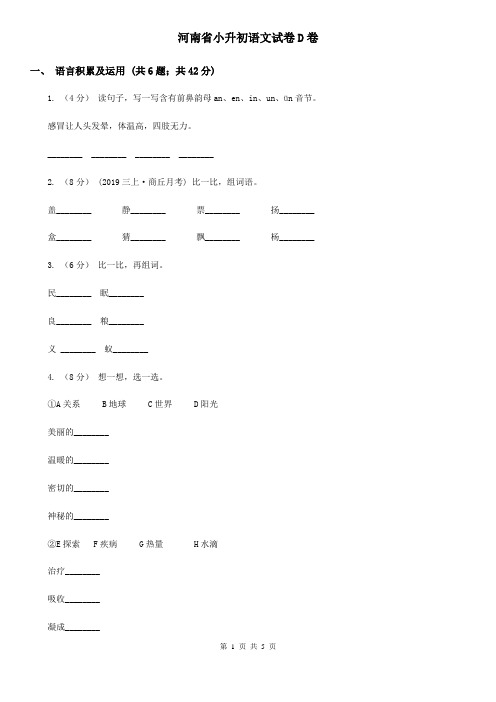 河南省小升初语文试卷D卷