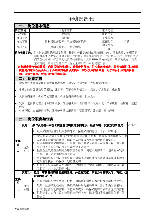 采购部部长岗位职责说明书