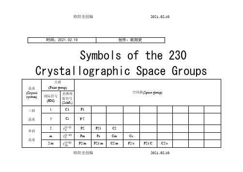 晶体结构空间群表之欧阳史创编