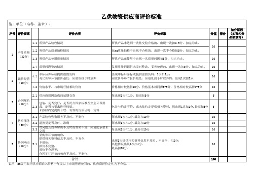 乙供物资供应商评价标准